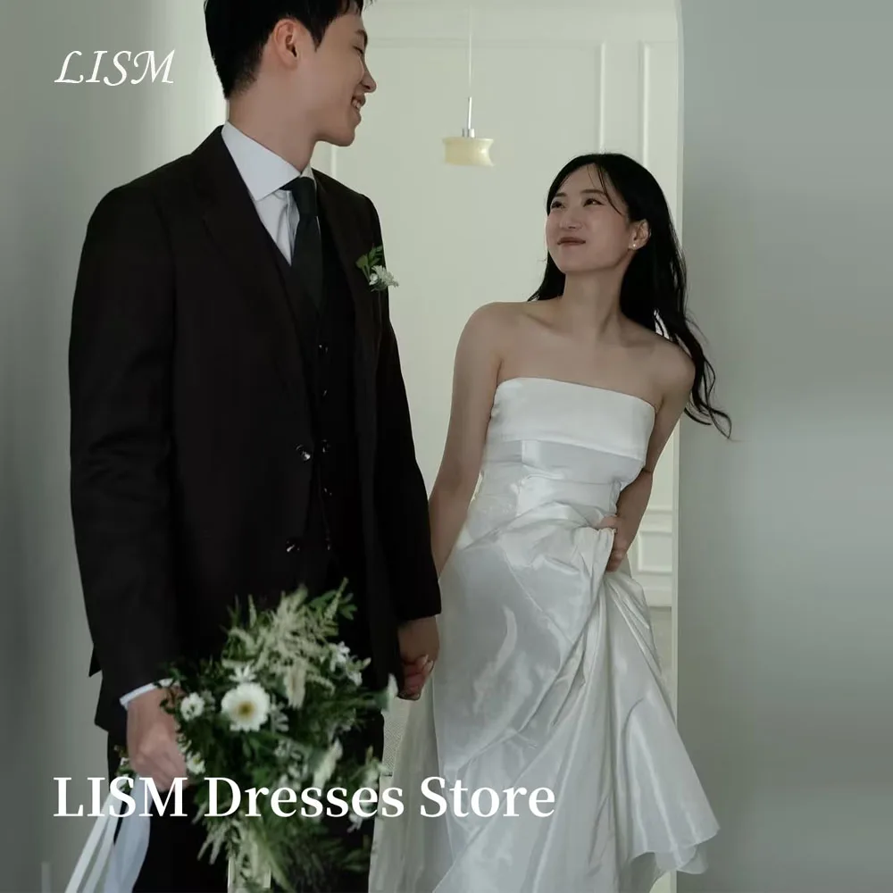 

LISM Simple A-Line Korea Wedding Dresses Photo Shoot Sleeveless Silk Taffeta Elegant Bridal Gowns웨딩드레스Customized Corsets