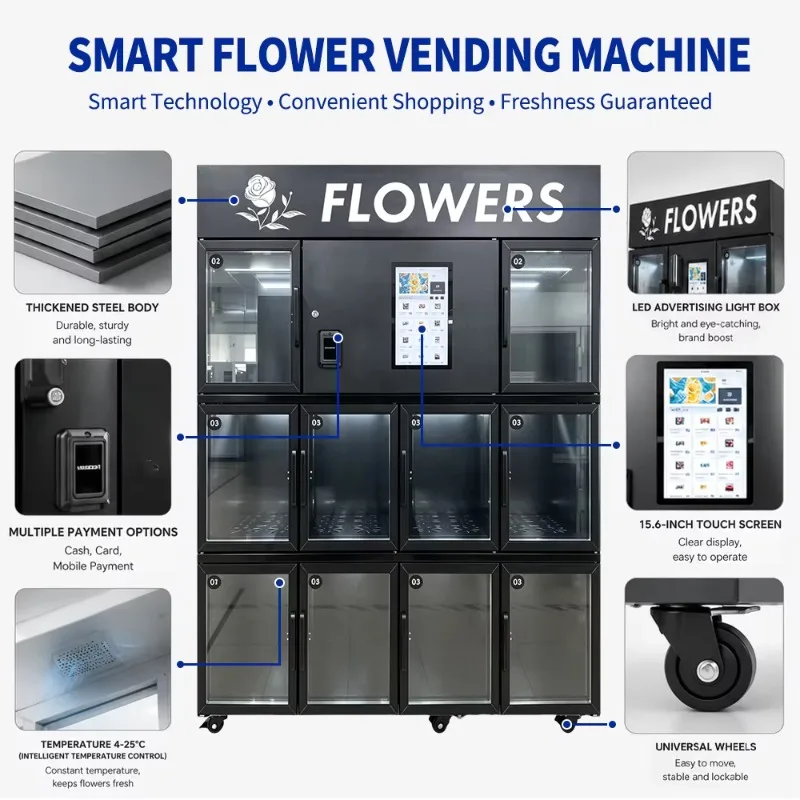Refrigerated Cooling System Outdoor Flower Vending Machine for Campus Cashless QR Code Payment  Automated Floral Kiosk