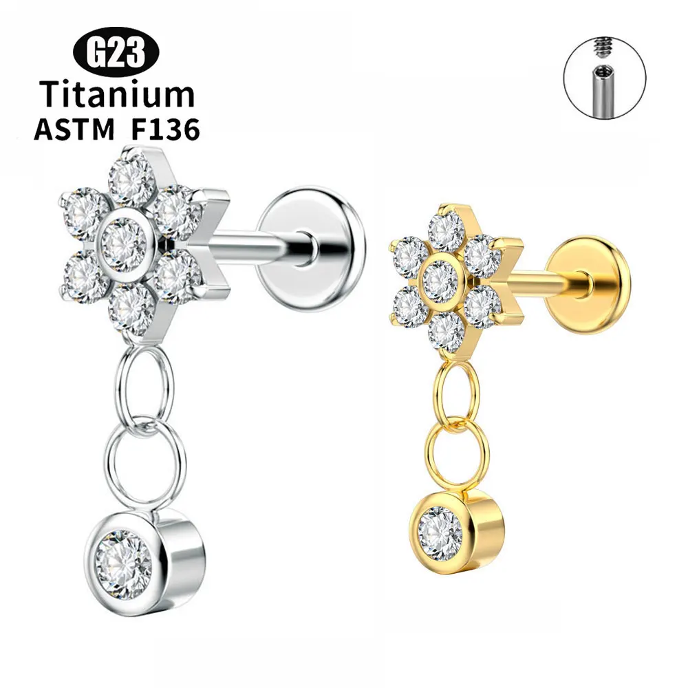 

1PC Wholesale Price G23 Titanium Round Dangle Ear Tragus Cartilage Earring 5A CZ Screw Piercing Body Jewelry For Women