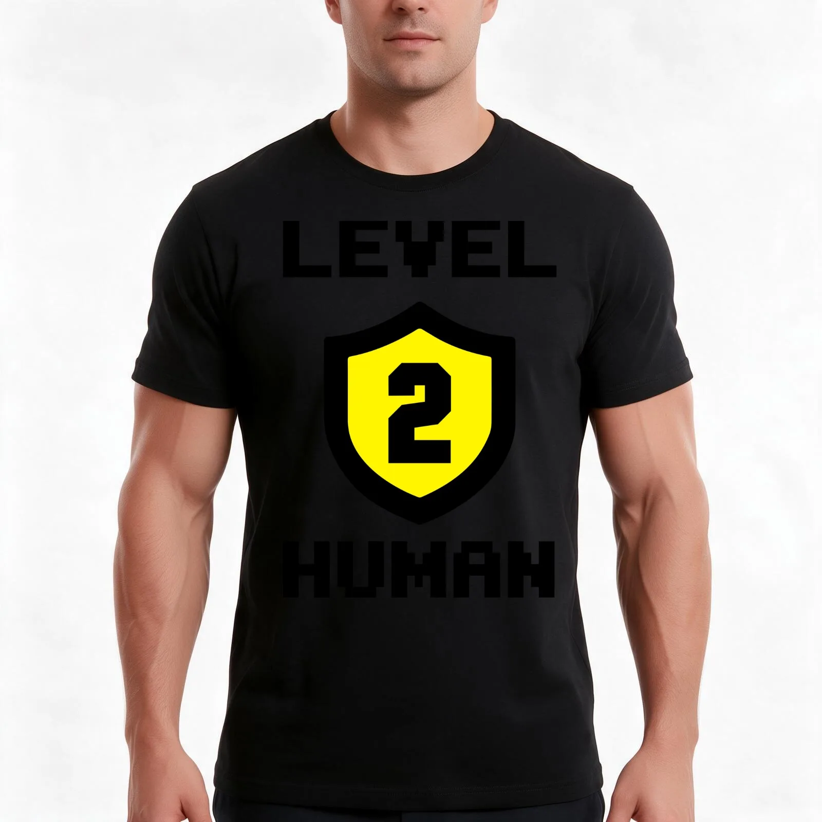 Level 2 Human T-Shirt, Summer Casual Cotton Tee, Oversized Streetwear Tops, Vintage Graphic Print, Loose Fit Short Sleeve