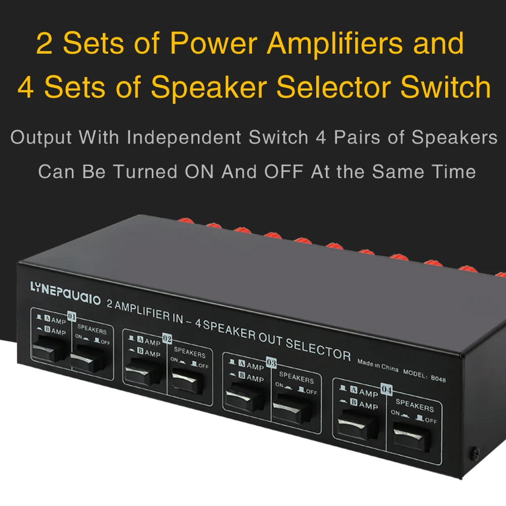 

2-IN-4-OUT Switcher Amplifier Passive Audio Switch Selector Speaker Splitter Stereo Audio Switcher Box Selector Audio Switcher