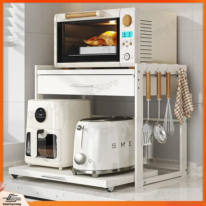 Kitchen Drawer Rack for Microwave Oven Countertop Oven Bracket Rice Cooker Stand Pull Out Storage Shelf Household Space