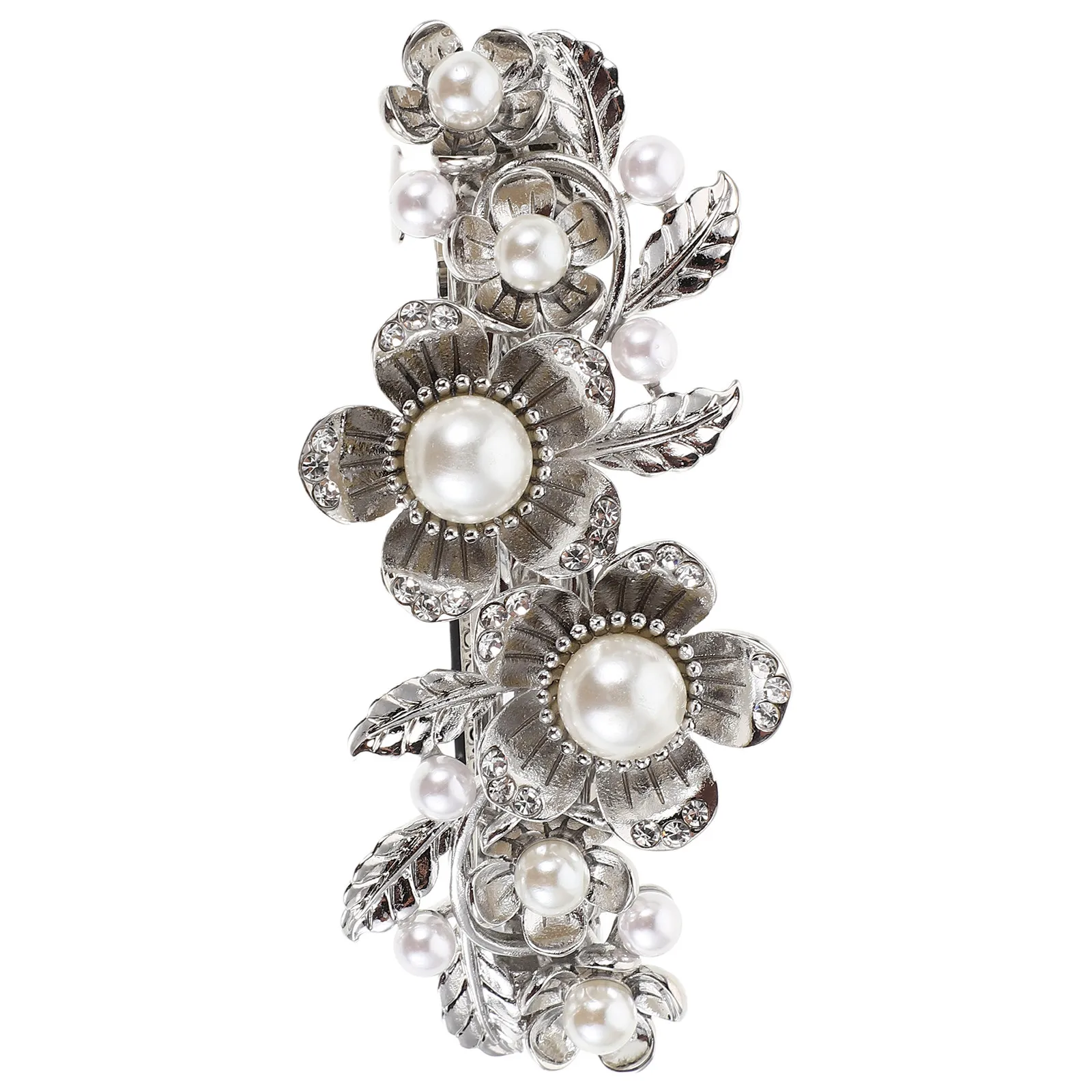 Elegant Retro Flower Hair Clip Rhinestones and Pearls Large Metal Claw Clip for Women Half Up Bun Hairstyles Wedding Bridal