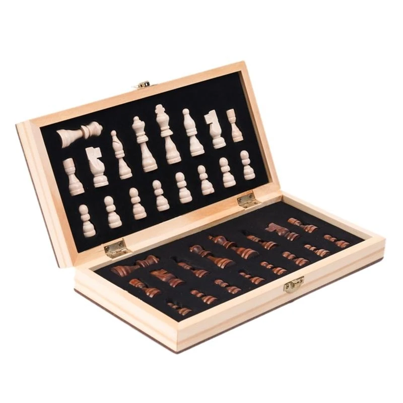 Chess Set Wooden Board with 34 Chess Pieces & Interior Storage Slot 15UB