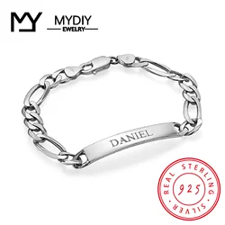 Personalized 925 Sterling Silver Men's ID Bracelet Embossing Custom Men Name Bracelet Father's Day Gift For Boyfriend or Husband