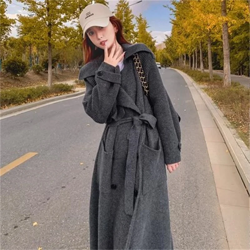 

Thick Sweater Outwear Ladies Long 2023 New Explosions This Year's Popular Windbreaker Design Lazy Wind Cardigan Knit Coat Female