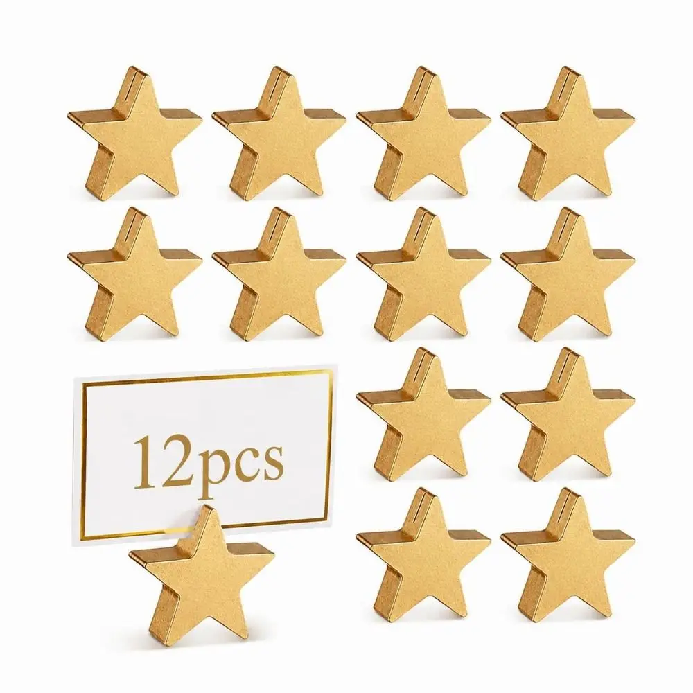 12pcs Premium Wooden Place Card Holder Elegant Vintage Name Card Stand Smooth Surface Star Card Holder Wedding Reception