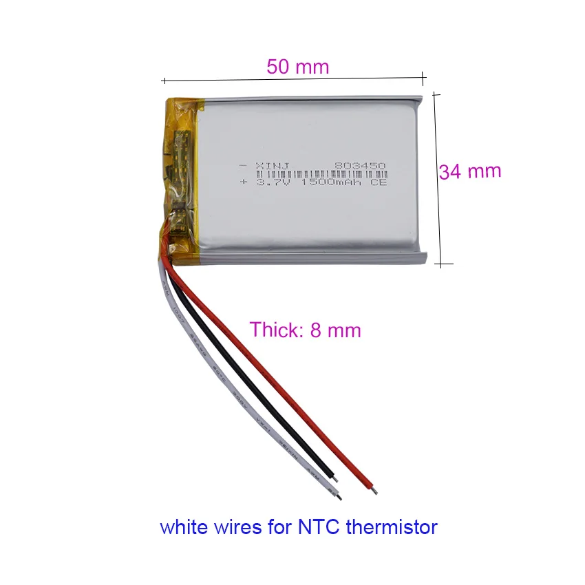 

XINJ 3.7V 5.55Wh 1500mAh Li Lithium-ion Battery 803450 Lipo For GPS Bluetooth Speaker LED Light Headset Headphones Dashcam