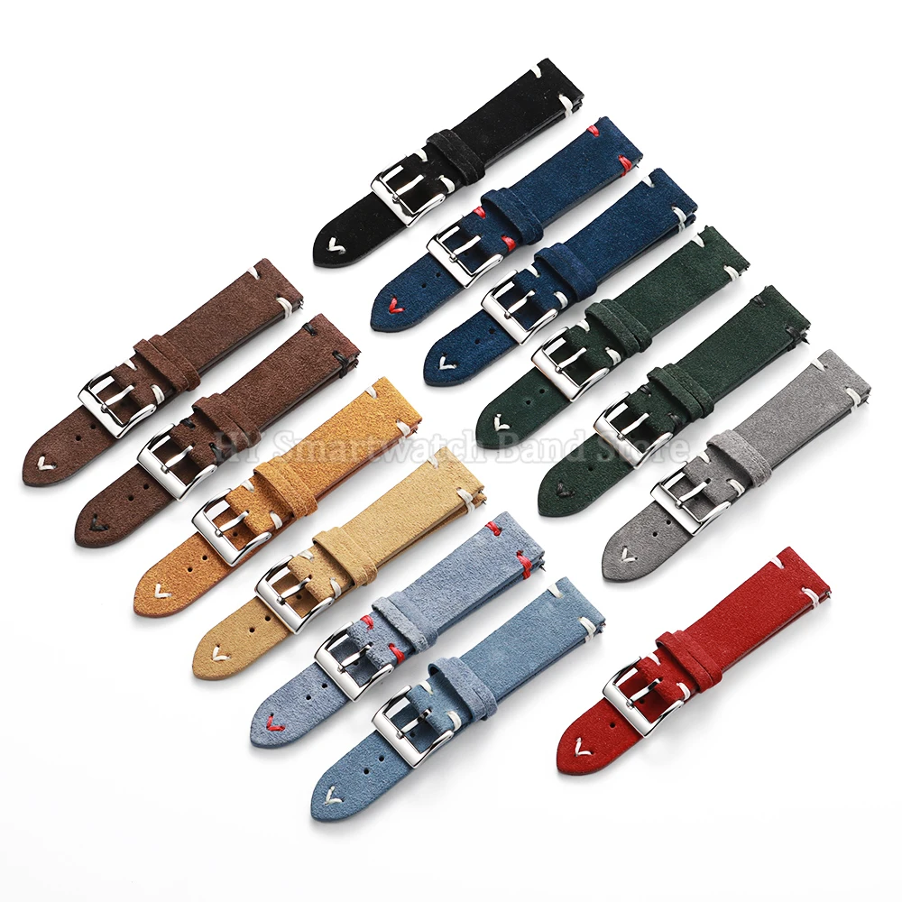 Замшевый кожаный ремешок для Seiko для Casio для Tudor, быстросъемный браслет для Rolex для Omega, браслет из воловьей кожи 18 мм, 20 мм, 22 мм