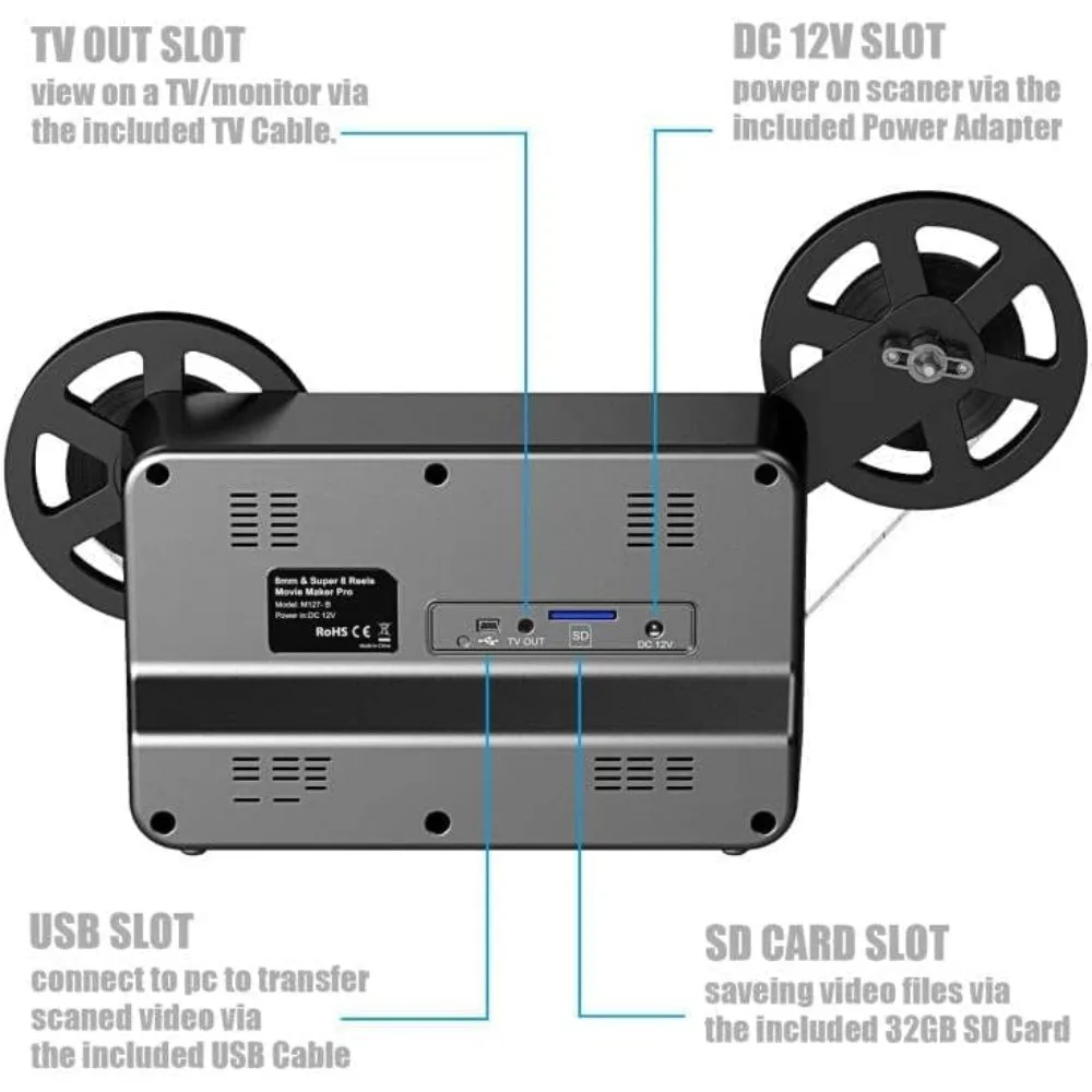 8mm & Super 8 Film to Digital Converter, Film Scanner Digitizer with Screen, Convert Reels into 1080P Digital MP4 Files,Sharing image 5