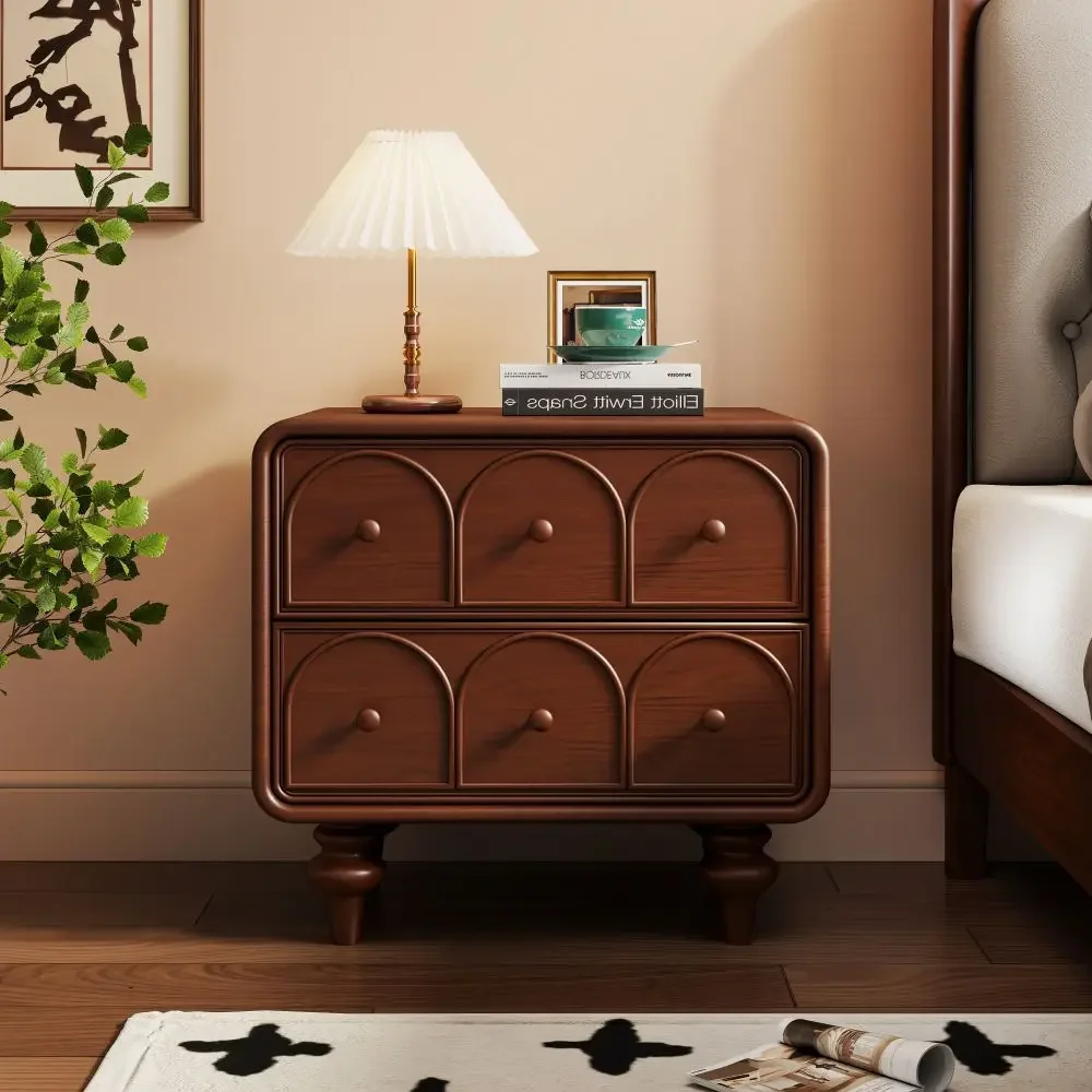 z Retro Vintage Bedroom Furniture Modern Bedside Table Cabinet All Solid Wood Rustic Nightstand Set with 2 Drawers
