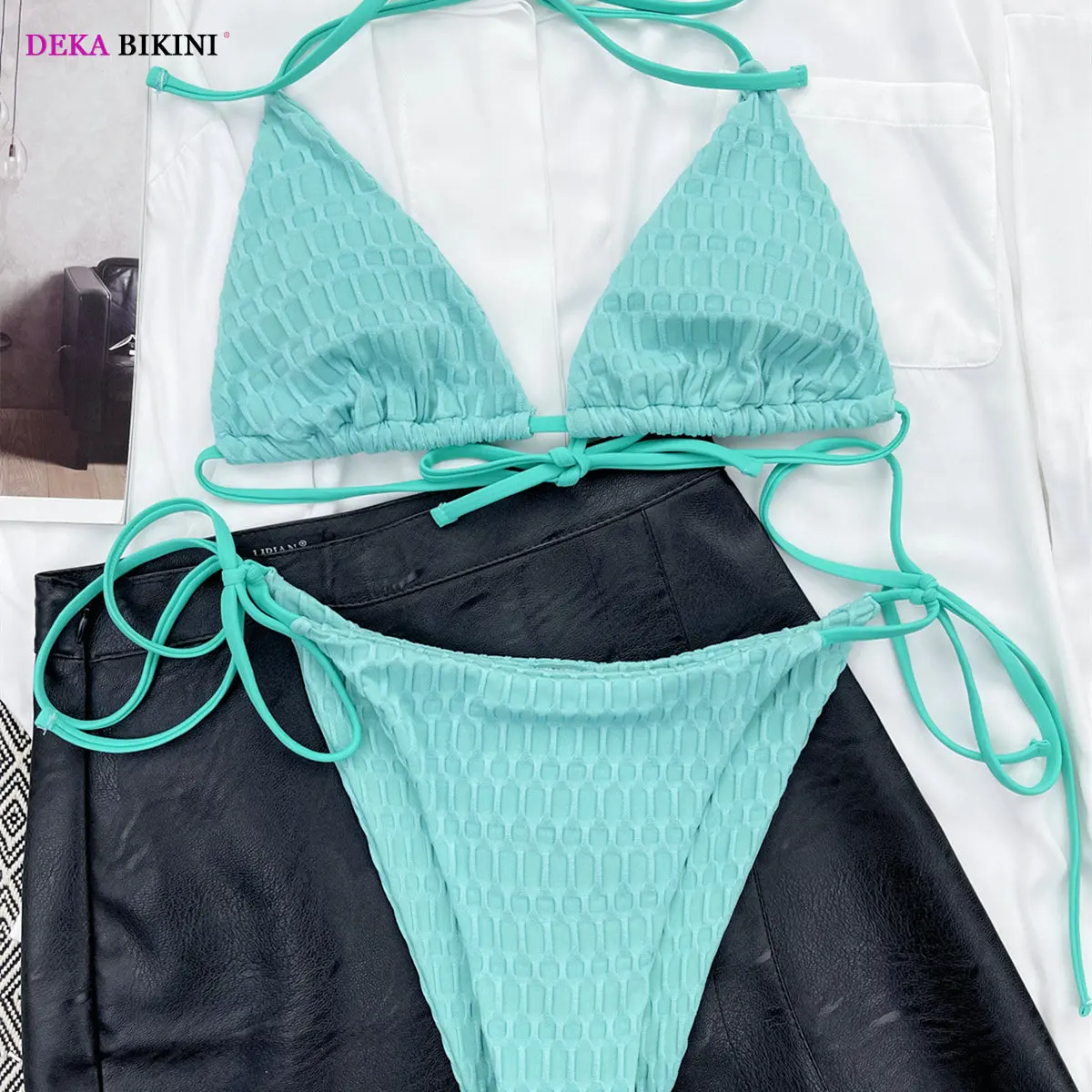 DEKA الصلبة البرازيلي مجموعة البكيني الصغيرة النساء التعادل الجانب g-سلسلة ثونغ ملابس السباحة الإناث عالية الخصر ضمادة ملابس السباحة ثوب السباحة