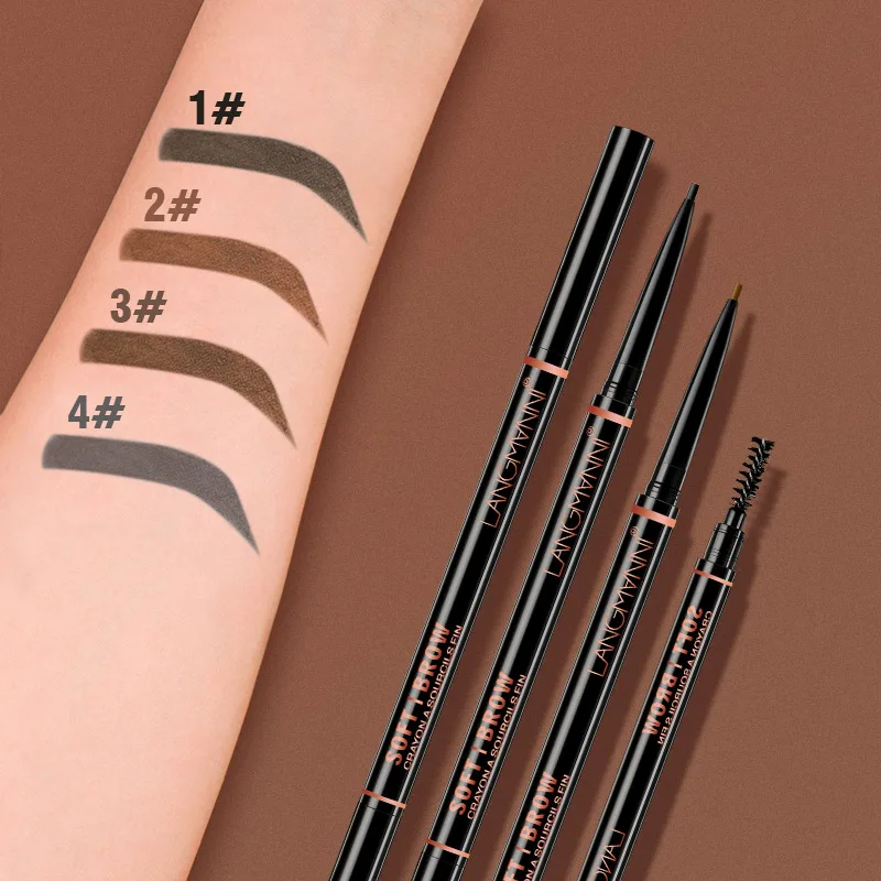 Langmanni Double headed Rotable Eyebrow Pen with a 1.5mm diameter Fine refill Waterproof Wild Eyebrow Pen and Eyebrow Brush