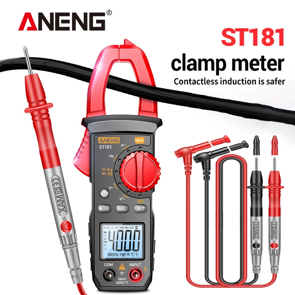 ANENG ST181 Digital Professional Clamp Meter DC/AC Voltage Meter Amp Hz Capacitance NCV Ohm Tester Eletrician Tools