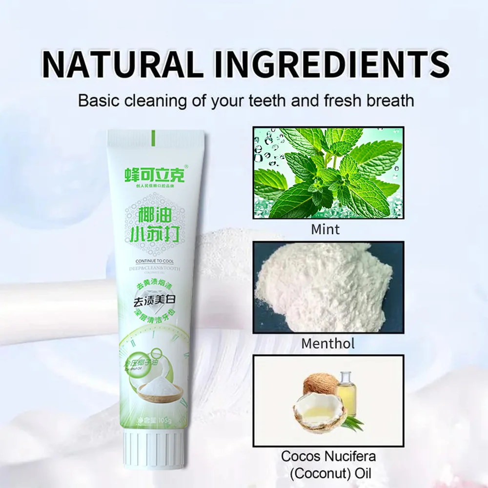 Coconut oil toothpaste baking soda stain removal Whitening toothpaste Bad breath remover tooth cleaner repair fluoride-free