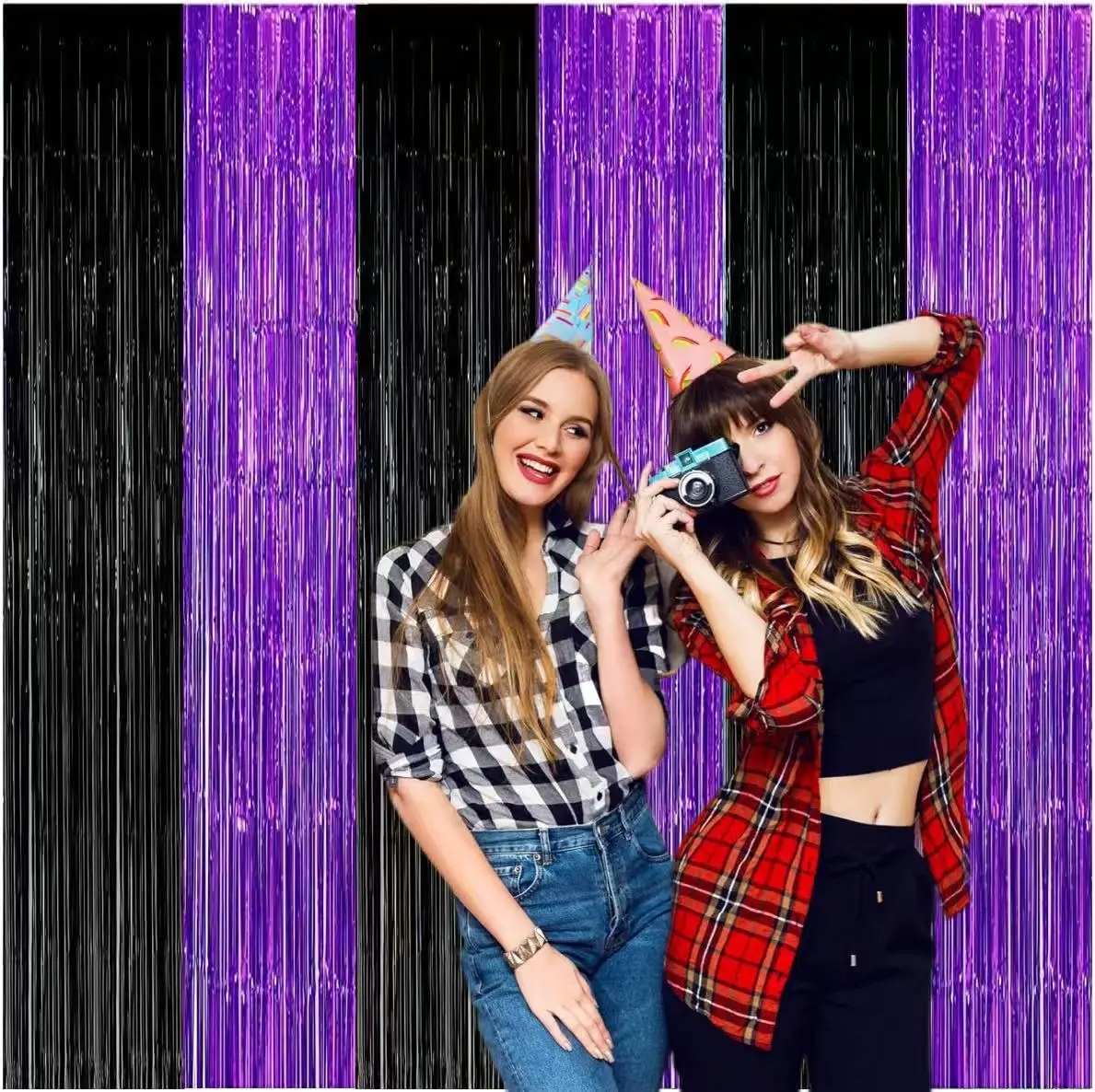 

20 шт. черно-фиолетовых фольгированных занавесок-штор, фон из фольгированной ленты для декора на день рождения, свадьбу, вечеринку в стиле «Среда»