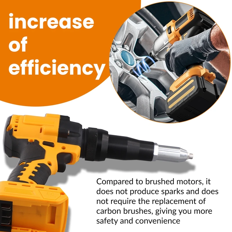 Brushless Electric Riveter Gun 3-6Mm Rivet Cordless Riveting Tool Screwdriver  For Dewalt 18V 20V Battery (No Battery)