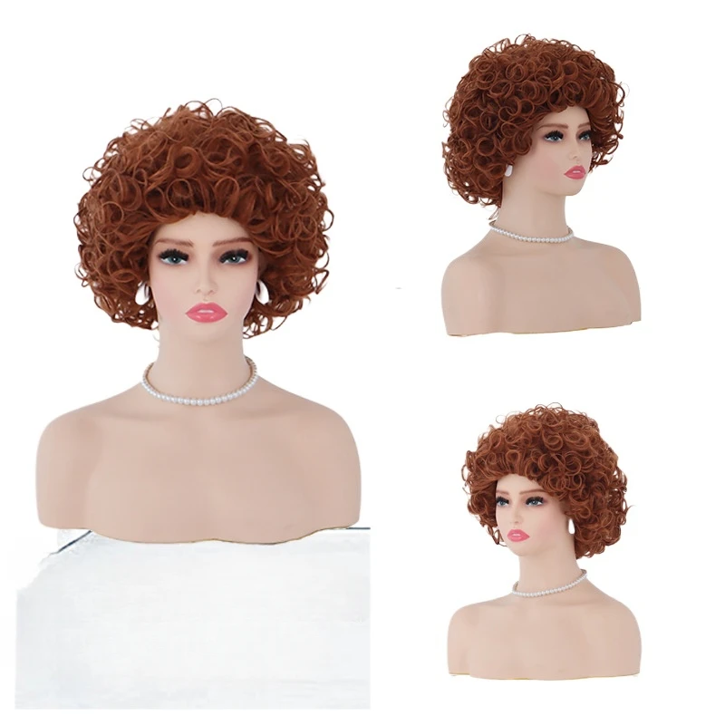 High Quality Wig Short Wavy Full Wig for Mrs Roper Synthetic Costume Landlady Annie Wig Props for Halloween Party Accessories