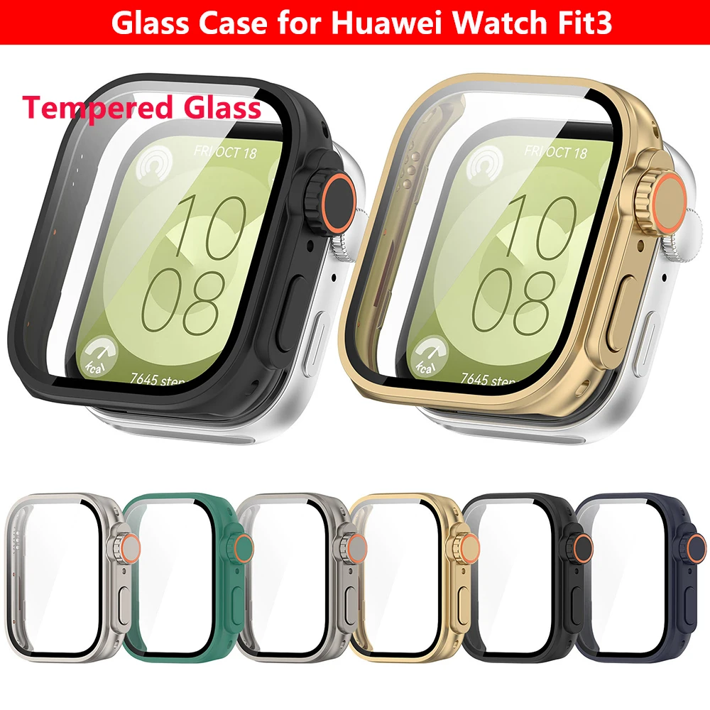 Caixa de vidro temperado para Huawei Watch, Smart Watch, Capa protetora completa, Bumper Fit3 Screen Protector, Shell Frame, como ultra2