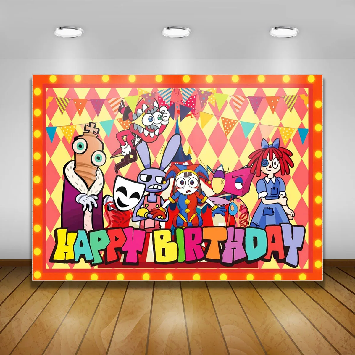 Amazing D-igital Circuses troup  Backdrop Kids Happy Birthday Party Photo Cartoon Red Photography Backgrounds Baby Shower Banner