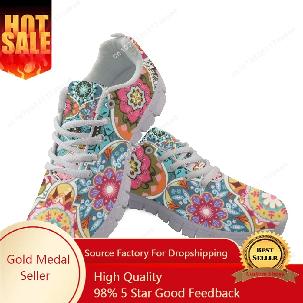 Luxury Brand Bohemia Mandala Flower Print Casual Sneakers for Women Comfortable Air Flat Shoes Femme Lace up Zapatos