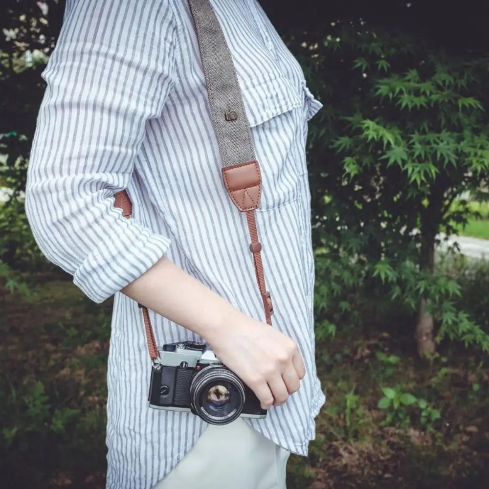 Vintage Cotton Leather Camera Strap SLR DSLR Camera Accessories Shoulder Neck Belt Adjustable Camera Belt for Sony/Nikon/Canon