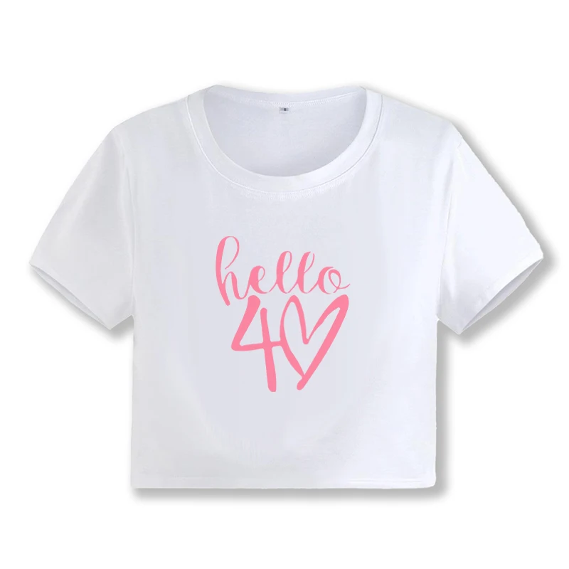 Hello for You Summer Tee Grunge Crop Tops Sexy Baby Tee Printed White T-Shirt Female Hot Girl Round Neck Short Sleeves