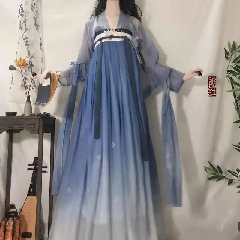 Chinese Style Ancient Traditional Hanfu Dress Sets Vintage Women Floral Embroidery Princess Costumes Female Dance Party Dresses