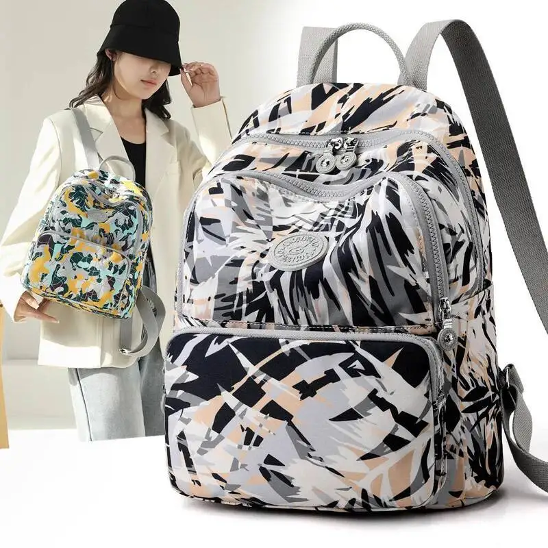 Oxford Cloth Printed Flower Large Capacity Double Shoulder Bags Backpack Women's Casual Printed Middle-aged Women's School Bag