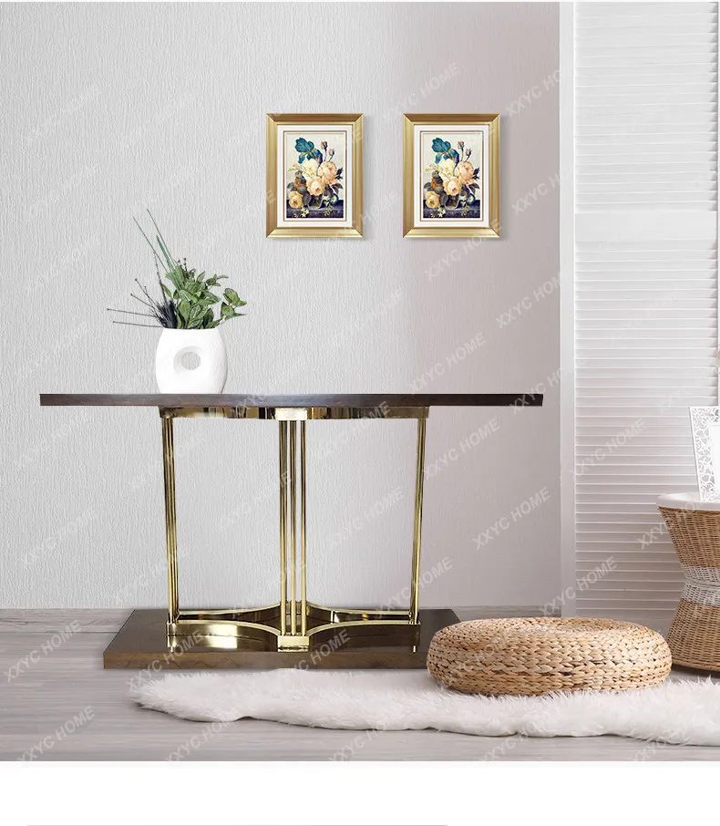 Entrance table, post-modern simple stainless steel solid wood entrance table, luxury wall table in living room decoration