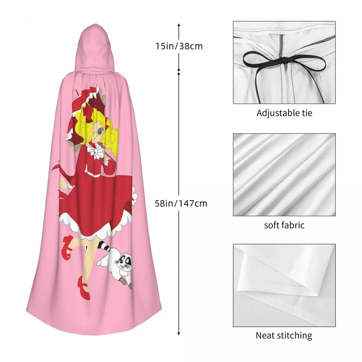 Candy Candy Anime Manga Long Hooded Cloak Witch Medieval Costume Cosplay Cape HalloweenVampire Adult Unisex - view 5