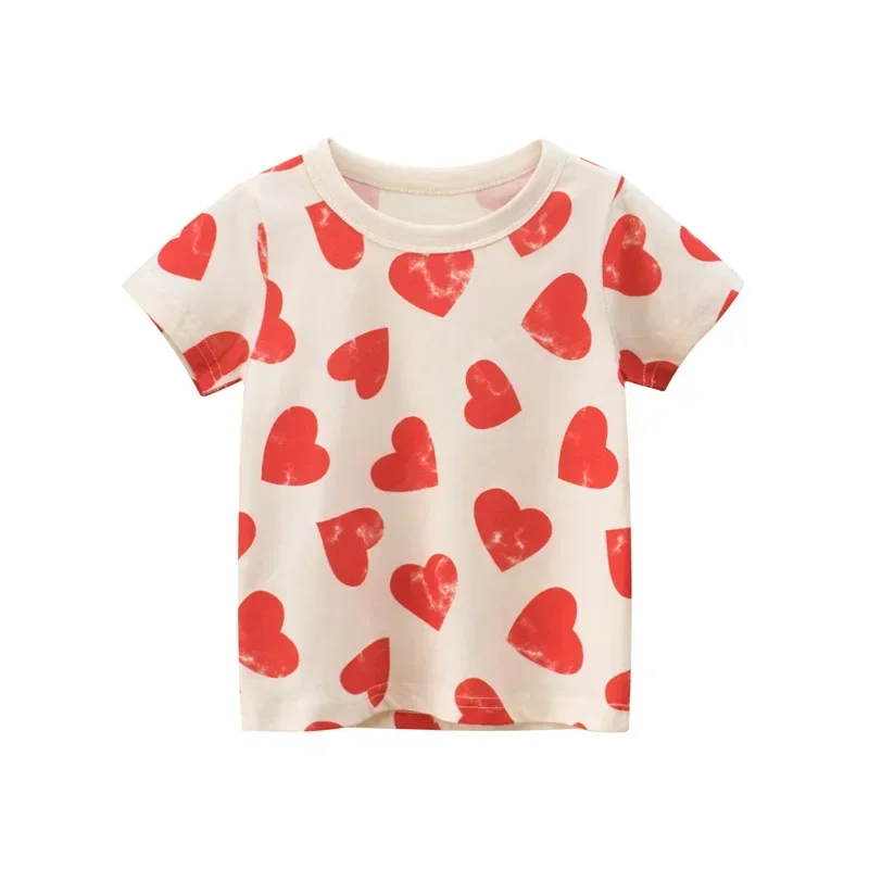 

2-8T Heart Print Girls T Shirt Summer Toddler Kid Baby Clothes Short Sleeve Cotton Tshirt Childrens Cute Tee Top Infant Outfit