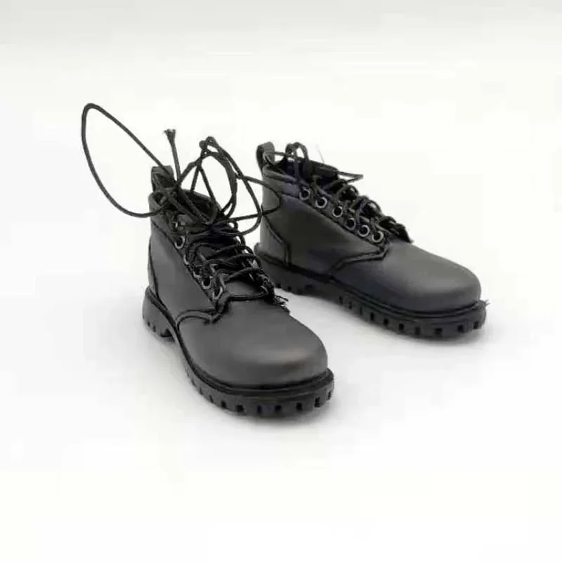 1/6 Scale Black Men's Leather Shoes Low Cut Lace Up Grooved Solid Boots Model for 12in Feet-Removable Action Figure Doll Toy