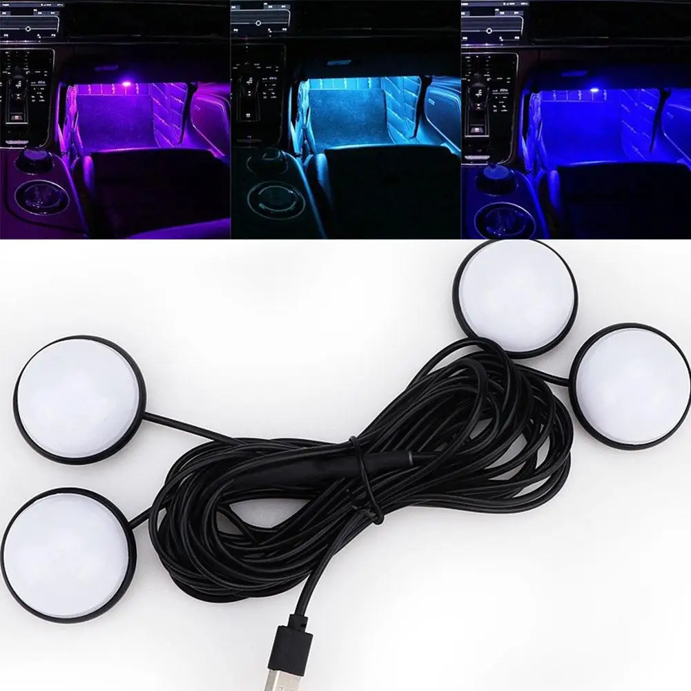 

Car LED Foot Ambient Lights 3 Colors Auto Home Party Atmosphere Decorative Star Bulb Car Interior USB One with Four Night Lamp