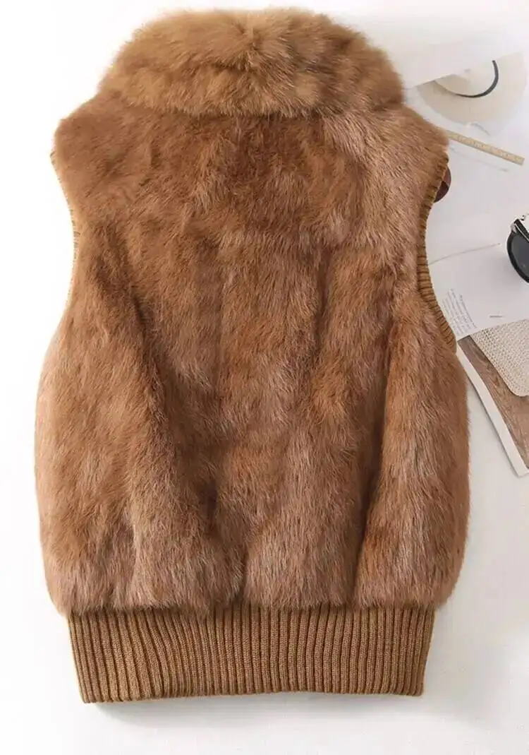 Vrai Manteau De Fourrure De Lapin Pour Femmes Hiver Naturel O-cou Mode Slim Vintage Vestes De Mode En Offre Nouveau Femelle Grande Taille S-5XL