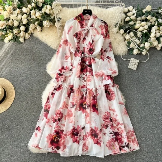 

Y2k Long Dress Women Loose Dresses Mom Floral Print Casual V-neck Elegant Holiday Loose Summer Gothic Maxi Work Goth Vestidos