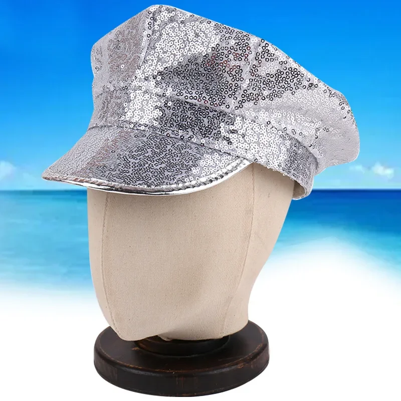 New Hot Carnival Christmas Colorful Sequin Navy Hat Cool Sequin Party Carnival Hat Role Cosplay Stage Performance Octagon Hat view 4