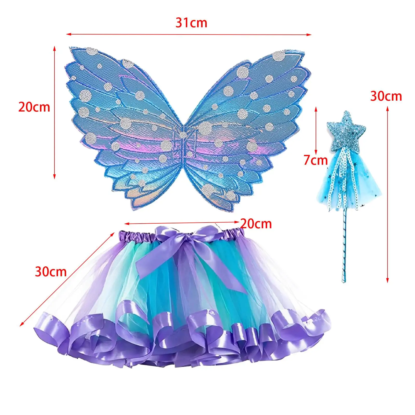 Fairy Costume Set Girls Fancy Dress up Butterfly Fairy Wing Wand Skirt Cosplay