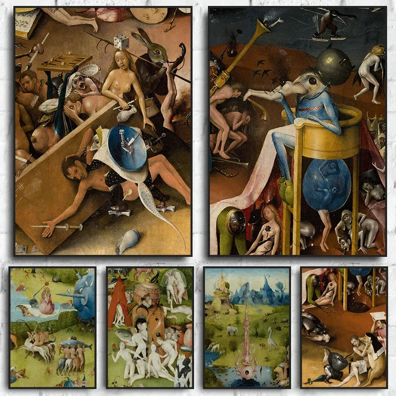 Bosch Hieronymus The Garden of Earthly Delight Poster Classical Famous Prints Wall Art Canvas Painting for Room Decor Picture