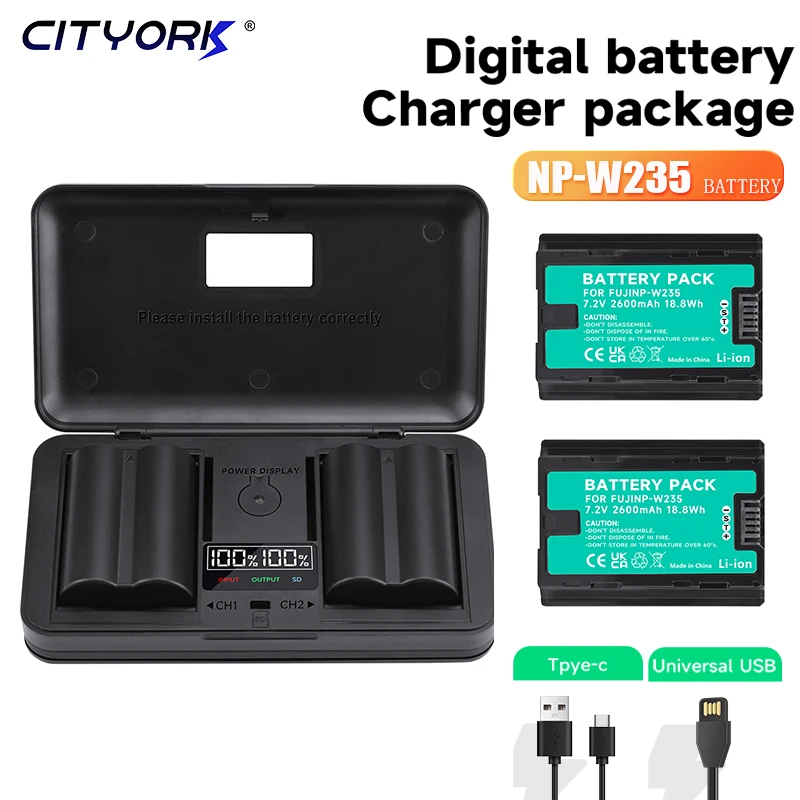 

CITYORK NPW235 NP-W235 NP W235 Camera Rechargeable Battery+Storage Box LCD Dual Charger for Fujifilm XT5T4 XT4 GFX100S GFX50S II