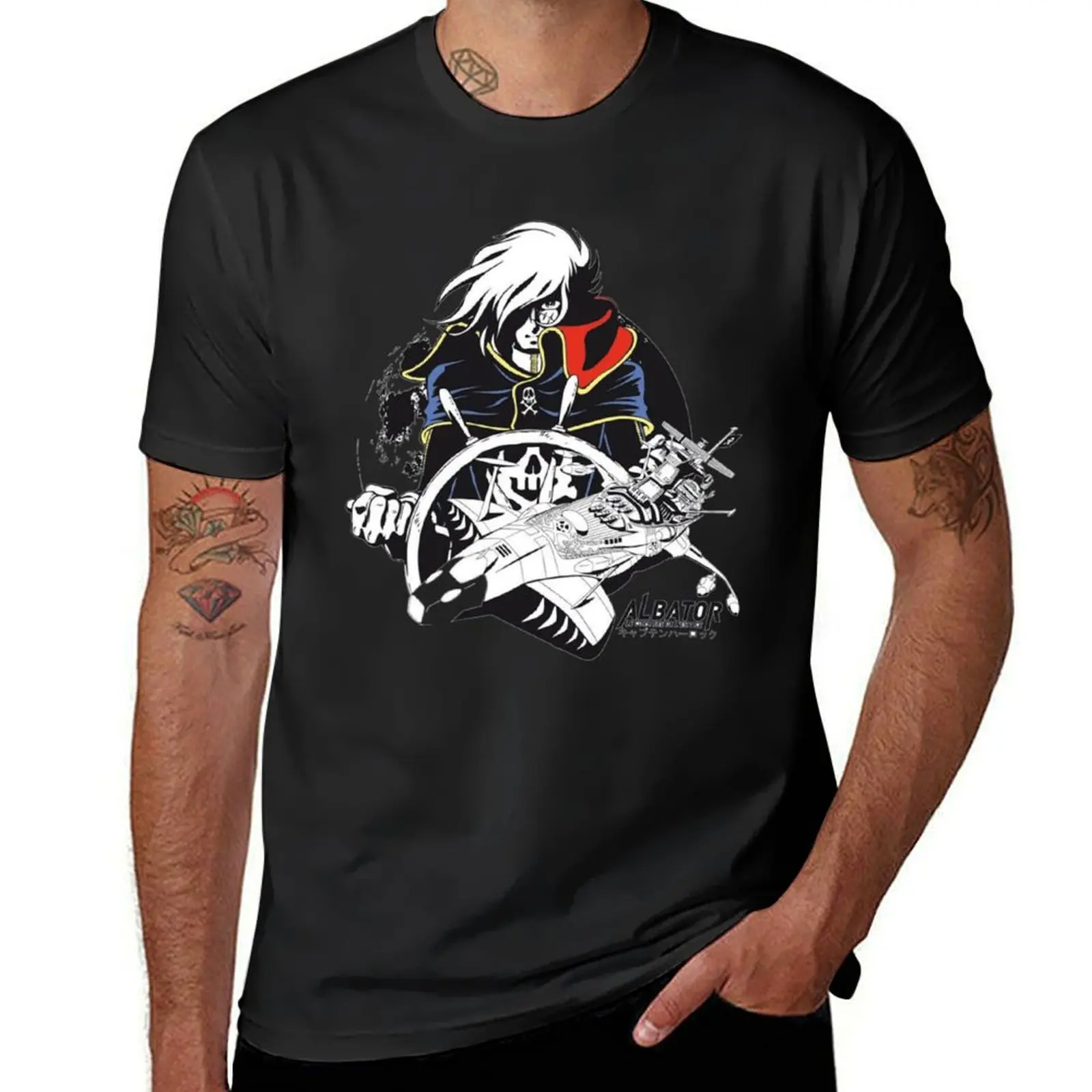 Meilleure Vente Leiji Matsumoto Albator le corsaire de l_espace bateau essentiel T-Shirt blacks Men's t shirts