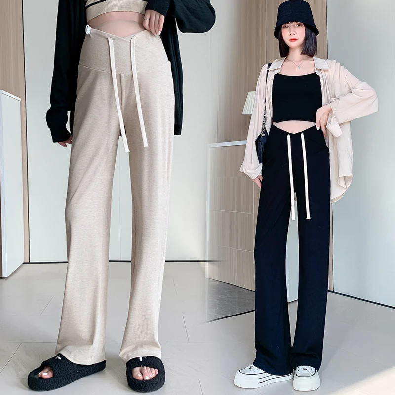 Across V Low Waist Maternity Pants Spring Summer Fashion During Pregnancy Trousers for Pregnant Women Casual Wide Leg Straight