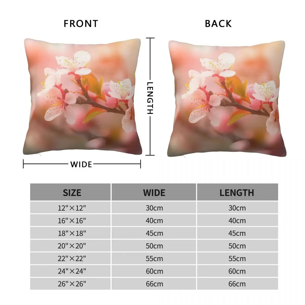 Peach Blossoms Flowers Square Pillowcase Polyester Linen Velvet Printed Zip Decor Throw Pillow Case Home Wholesale