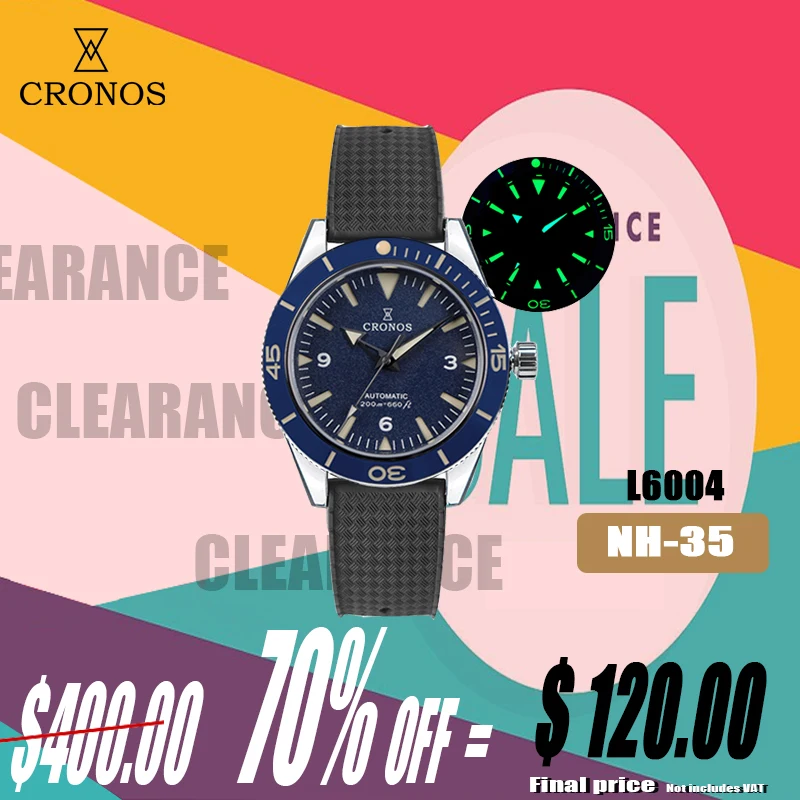 Cronos Sea Master 300 Diver Men Watches Sandwich Dial Automatic Man Watch NH35 200M Resistant Rotating Bezel Leather Strap