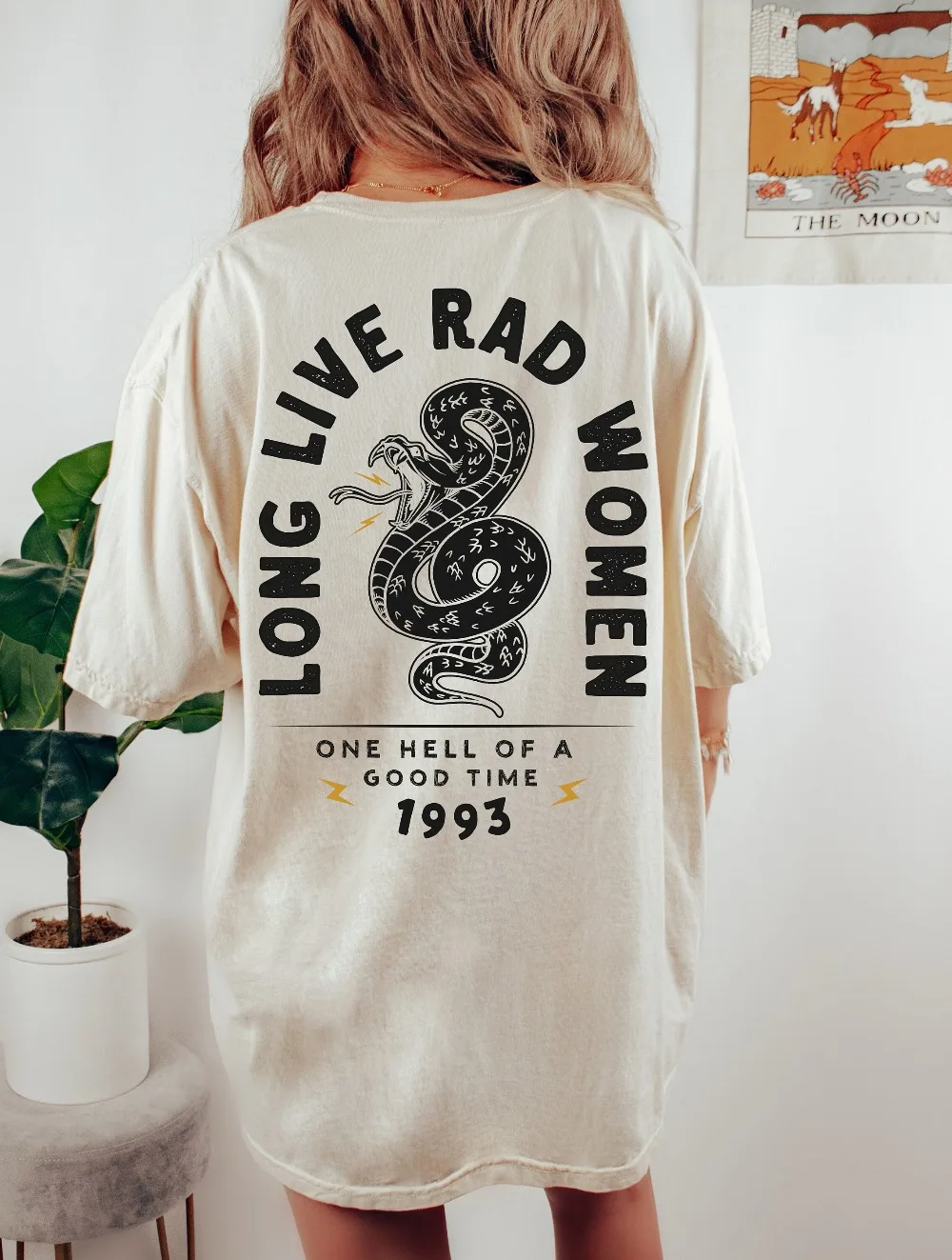 طويل لايف راد المرأة المحملة بوهو الأفعى المحملة الراحة الألوان المحملة خمر مستوحاة القطن تي شيرت للجنسين المحملة الراحة الألوان تي شيرت