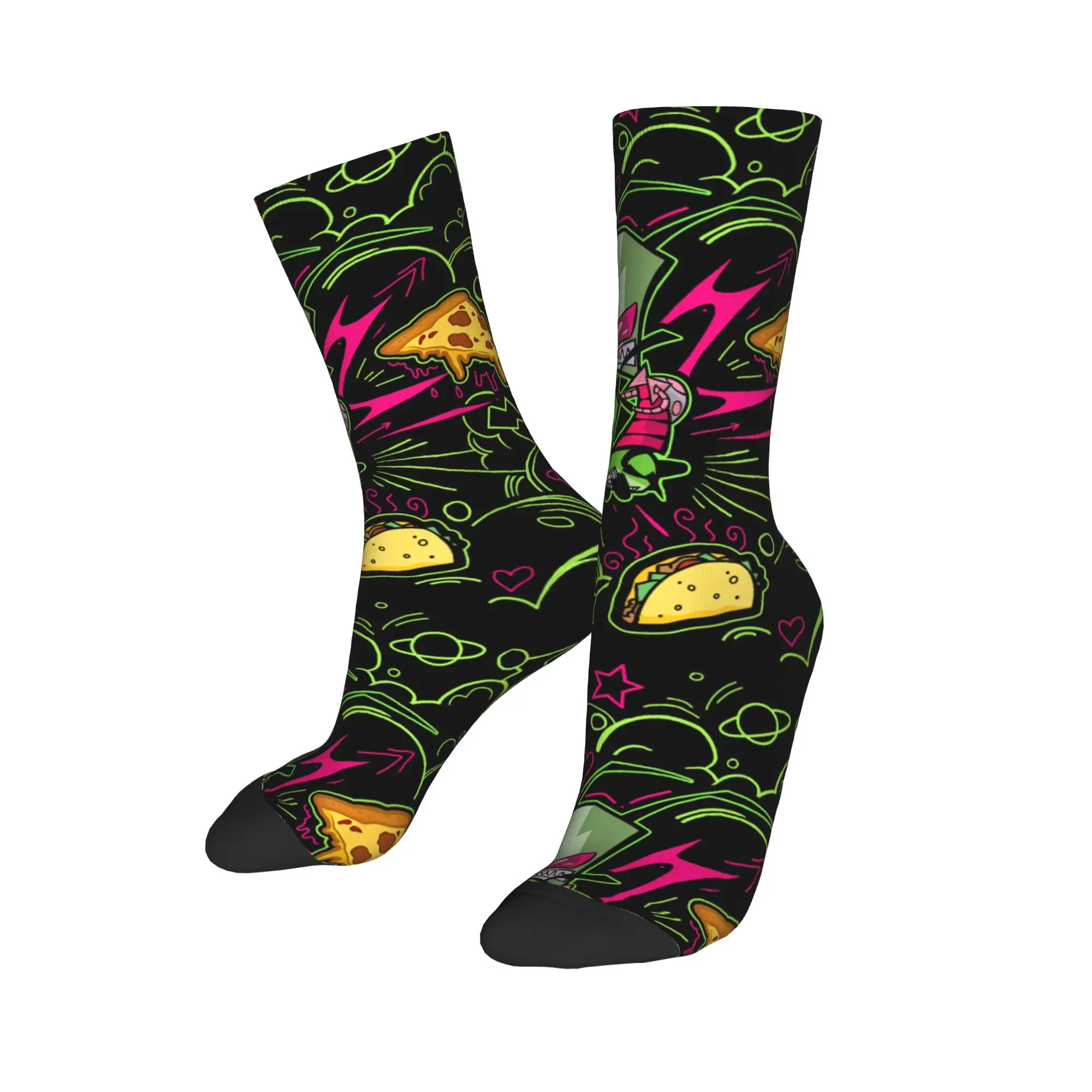 Autumn Winter Fashion Men's Women's  Invaders Zims  Riding Gir Retro Neon Doodle Mayhem Socks  Sweat Absorbing Basketball Socks,