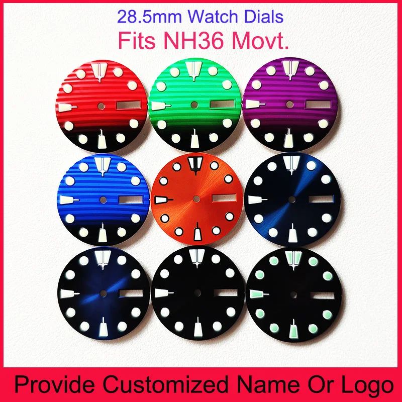 

NH36 Dials 28.5mm Modified By S Logo Watch Date Week Display Green Luminous Custom S Or Other Logo Dial Case Replace Accessories