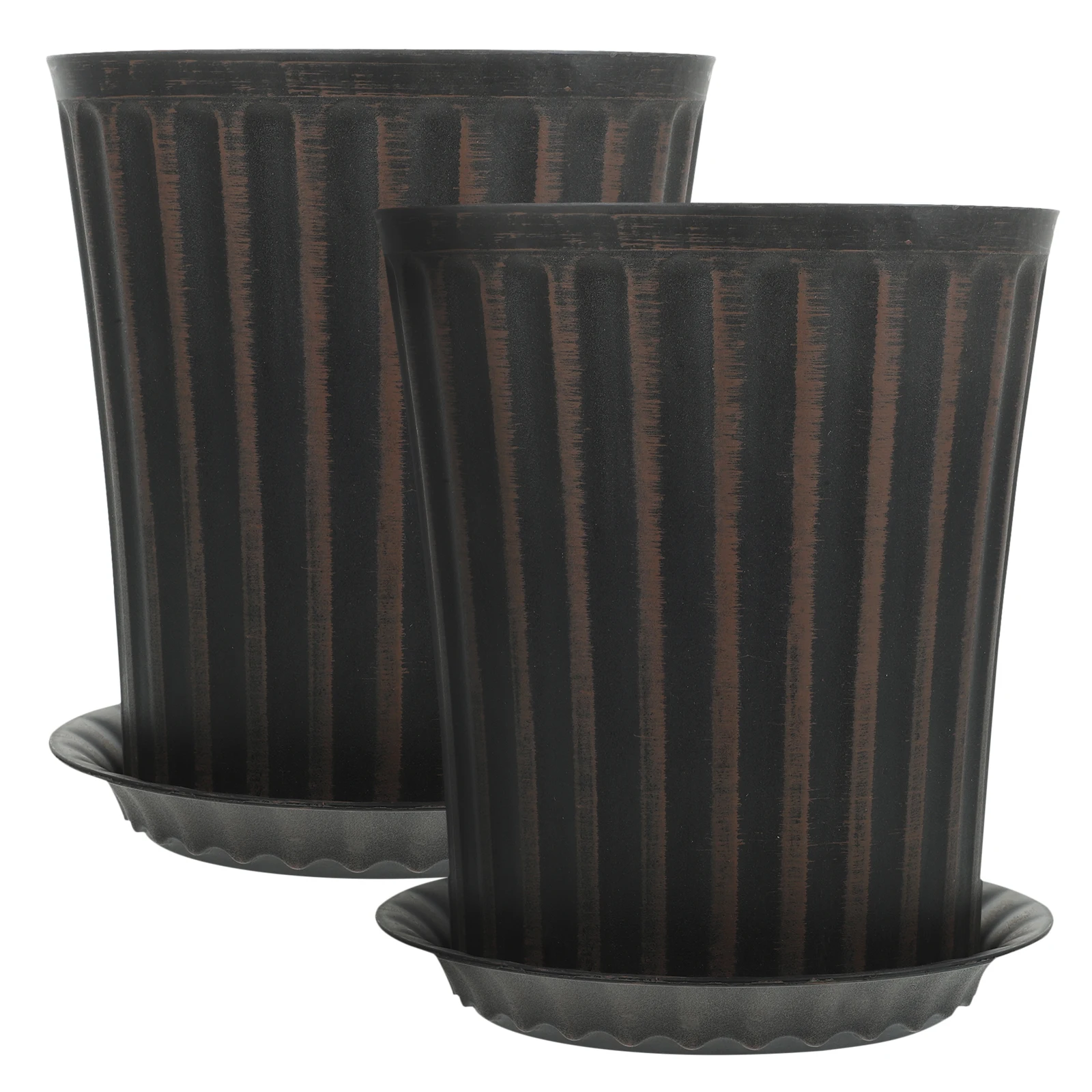 

2 set Retro European Flower Pots Small Planter Bronze Color with Tray for Succulents Herbs Cactus Plants Decorative Garden Pots