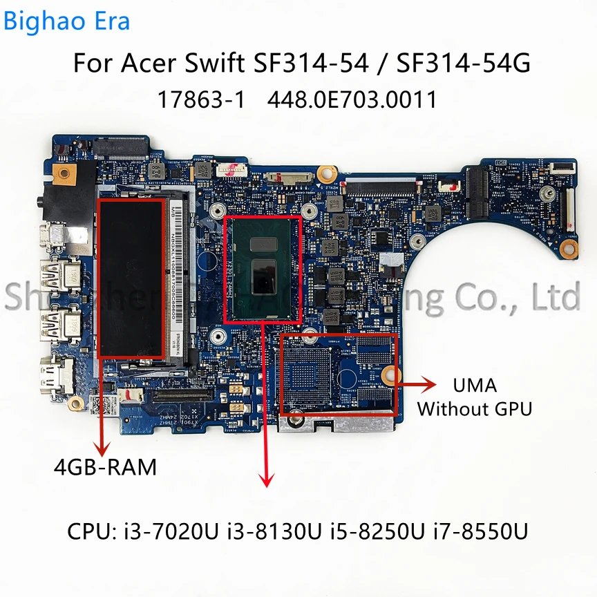 

For Acer Swift 3 SF314-54 SF314-54G Laptop Motherboard With i3 i5 i7 CPU 4GB-RAM 17863-1 448.0E703.0011 100% Fully Tested