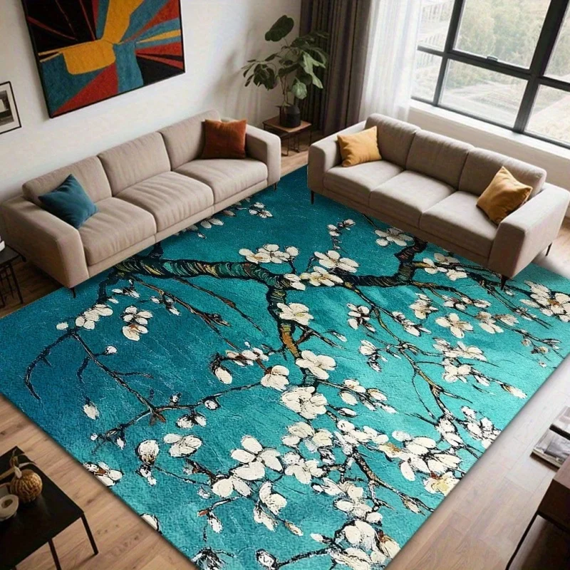 Yellow Peony Floral Print Large Area Rug Soft Flannel Non Slip Floor Carpet for Living Room Bedroom Room Warm Home Decor